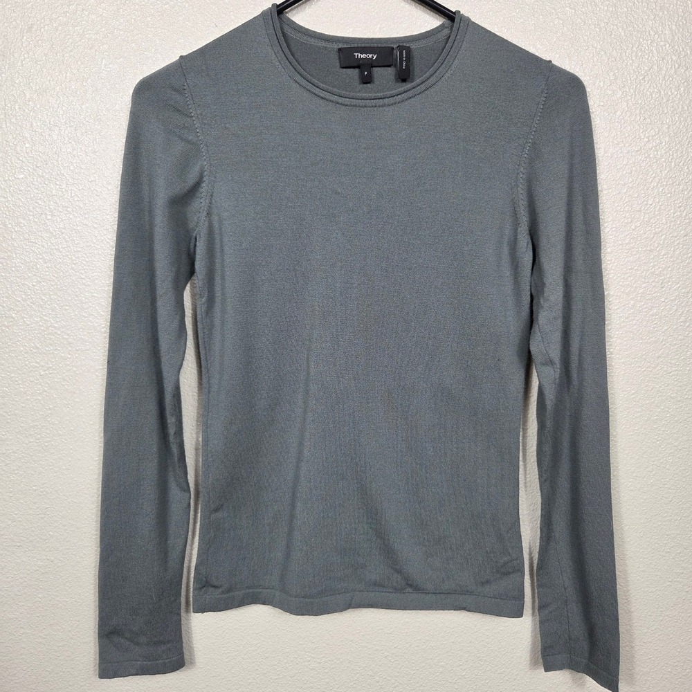 Theory Slim Fit Crew PO Refine Merino Wool Sweater P Gray Long Sleeve